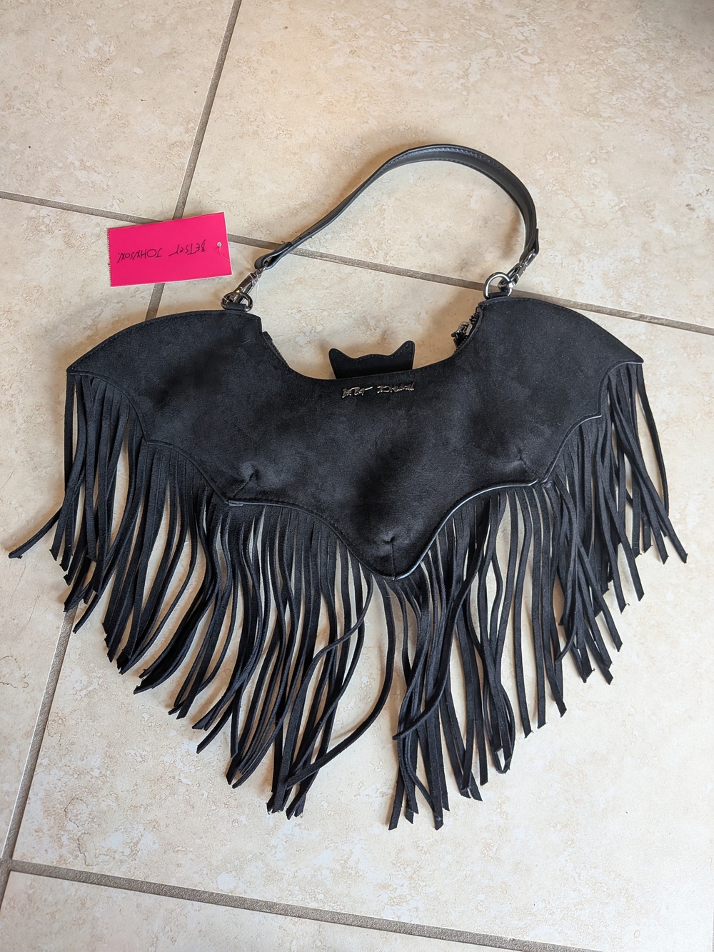 Betsey Johnson Black Fringe Bat-Shape Shoulder Bag